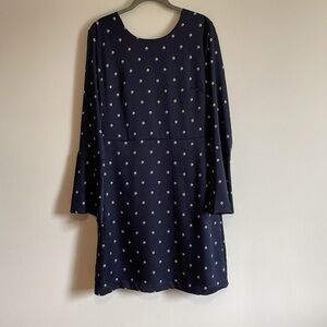 Polka Dot Dress Banana Republic Open Back 8 Navy Blue Midi Career Classic Prep